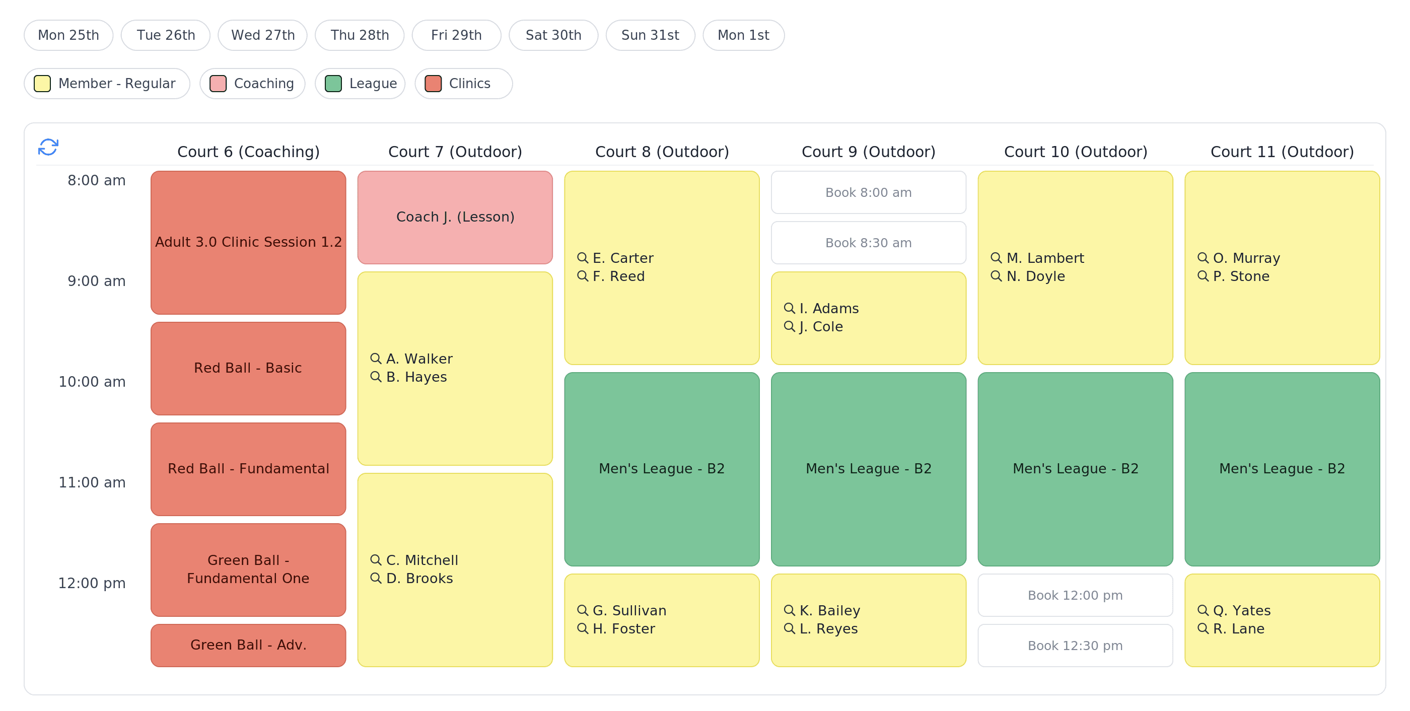 The COBS court-booking grid in action.